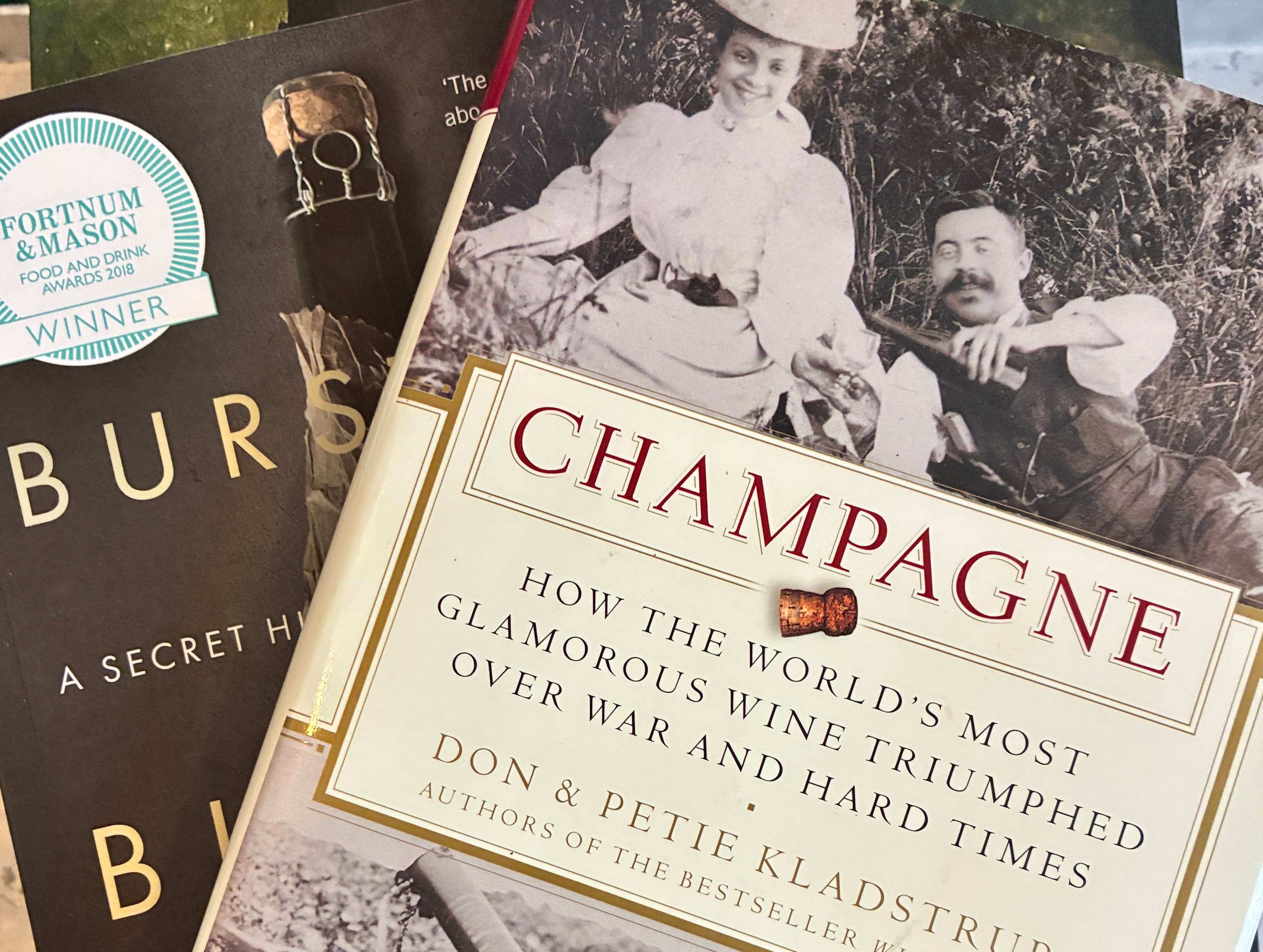 A close-up of two book covers, one titled "Champagne" and the other "Bursts," showcasing their titles and imagery.